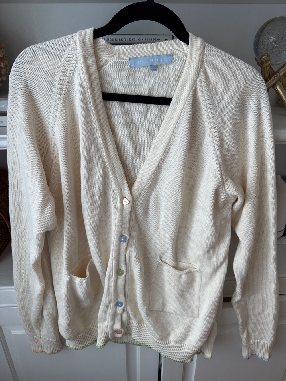 Hill House Cream Button-Front V-Neck Cardigan with Pastel Buttons